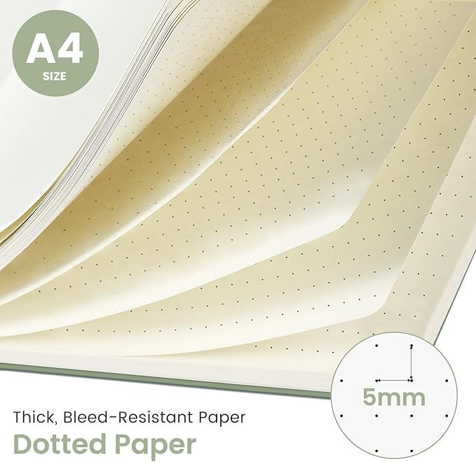 Taja Spiral Dotted Notebook, 8.5"x11" Notebooks for Work, Large A4 Journal for Women & Men, Dotted Journal, Journaling Notebook for Writing, Plastic Cover Spiral Journal, Green