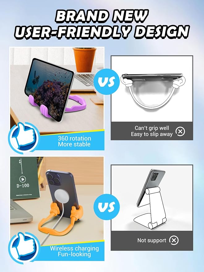 Easter Basket Stuffers for Teen Girls Boys Cell Phone Stand - 2 Pack Thumbs Up Lazy Phone Holder for Desk Birthday Easter Gifts for Kids Adults Women Men(Bright Purple & Orange Yellow, 2)