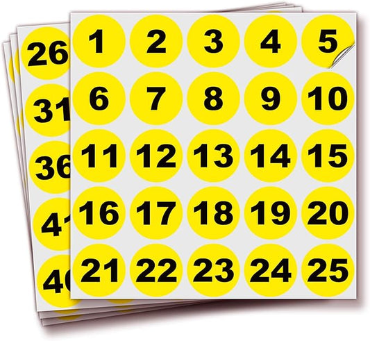iSYFIX Consecutive Number Vinyl Stickers – 1 to 100, 1.5-inch, 1 set – Yellow Self Adhesive Premium Decal, Ideal for Inventory, Storage, Organizing, Boxes, Bins, Toolbox, Lockers & More Indoor/Outdoor