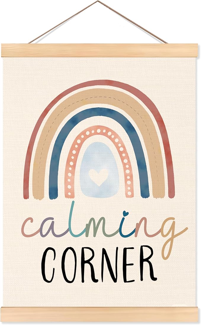ROXMART Boho Rainbow Calming Corner Poster Hanger Frame, Mental Health Wall Decor, Psychology Therapy Wall Art Prints Decor for Kids Room Therapist Counselor Calming Office, 12x16 Inch
