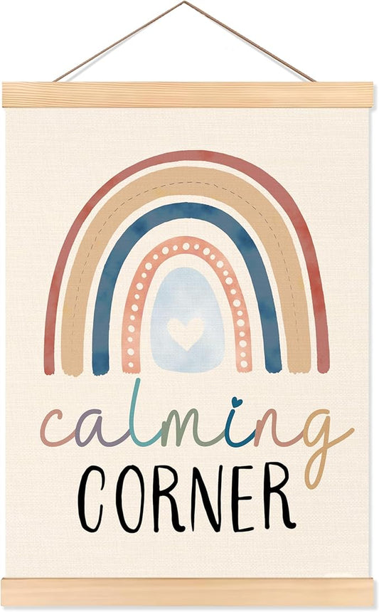 ROXMART Boho Rainbow Calming Corner Poster Hanger Frame, Mental Health Wall Decor, Psychology Therapy Wall Art Prints Decor for Kids Room Therapist Counselor Calming Office, 12x16 Inch