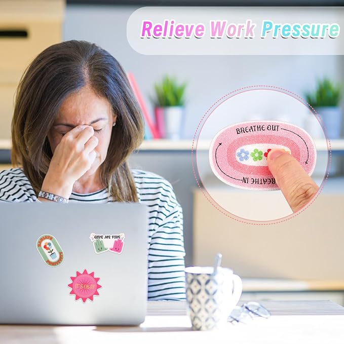 Needbrock 60 Pcs Anxiety Sensory Textured Stickers, Reusable Adhesive Mindfulness Fidget Calming Breathing Stickers for Adults & Teens Relieve Stress, Pink, Purple