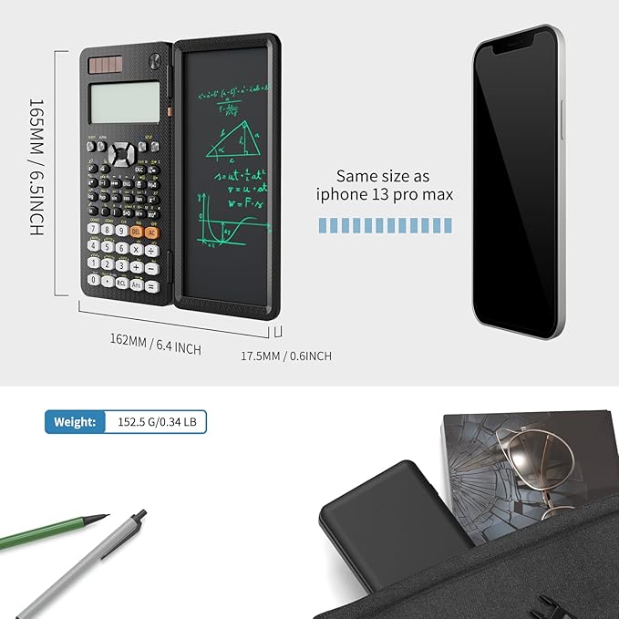 Scientific Calculators for Students 991ES Office Calculators Desktop, ROATEE 4-Line Display Calculator with Erasable LCD Writing Tablet, Solar Battery Power with Notepad Calculator School Supplies