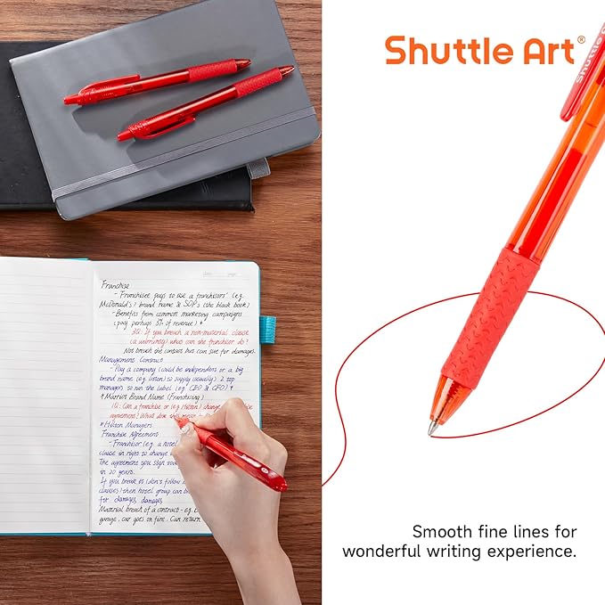 Shuttle Art Red Gel Pens, 40 Pack Retractable 0.7mm Medium Point Rollerball Red Ink Pens Smooth Writing with Comfortable Grip for Writing Journaling Taking Notes Office School Home