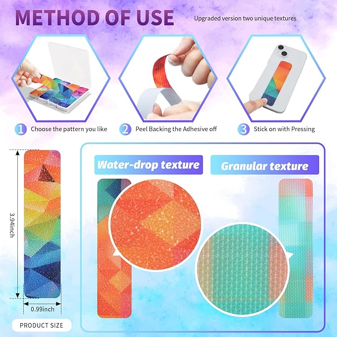48 Pieces Anxiety Sensory Stickers with Storage Box - Calming Strips with 2 Textured Stickers for Adults & Teens Desk Fidget - Teacher Must Haves (Rainbow)