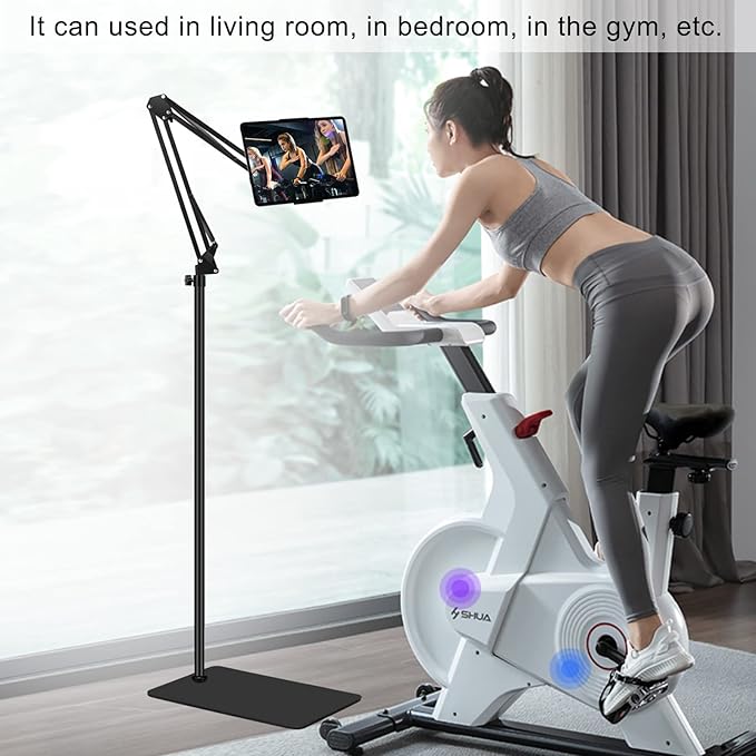 Tablet Floor Stand with Heavy Duty Base, Overhead Bed phone Stand Angle Height Adjustable Arm Stretchable Stand Holder, Compatible with iPad Mini Air Pro, Galaxy Tab, Kindle, E-Readers,Cell Phones