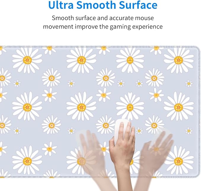 Daisy Flowers Large Mouse Pad with Stitched Edges Long Non-Slip Rubber Base Mousepad Laptop Keyboard Mat Desk Pad for Office Home Desk Decor, 31.5" X 11.8"