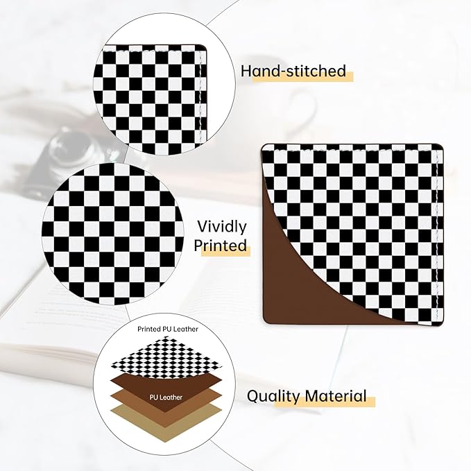 2 Pack Black and White Checkered&Cow Leather Book Corner Bookmark, Durable Handmade Reading Accessories - Gifts for Readers, Women, Men, Teachers, Students