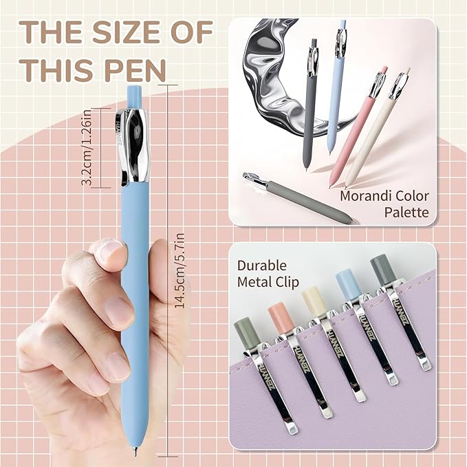 5 Pcs Gel Pens, 0.5mm Black Ink Fine Point Quick-Drying Retractable Pens with Metal Clip, Smooth Writing Pens for School & Office, Journaling & Note Taking (5 Pcs Z4 Morandi)