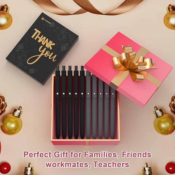 Retractable Gel Pens,0.5mm Fine Point Pen Smooth Writing japanese gel pen, quick drying black ink,High-End Series Ballpoint,Gifts for Women and Men(10 Pcs Black Ink-Black Gray shaft pens)