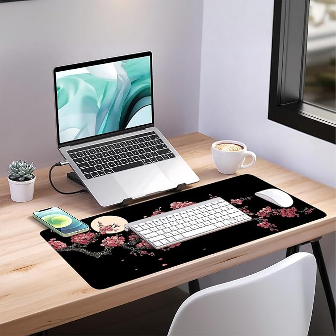 Cherry Blossom Extended Gaming Mouse Pad 35.4 x 15.7 Inch – Japanese-Inspired Desk Mat for Gaming, Office Work, and Study, with Non-Slip Rubber Base