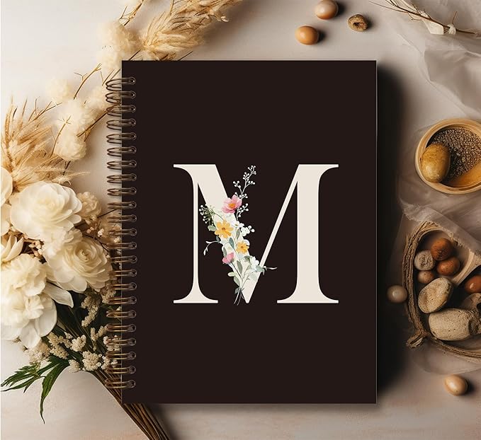 Trendy Personalized Journal Hardcover Spiral Notebook,Black Initial Letter M Notebook,Monogrammed Gifts for Women Teen Girl,College Ruled Hardcover Spiral Notebook 5.5 x 8.3
