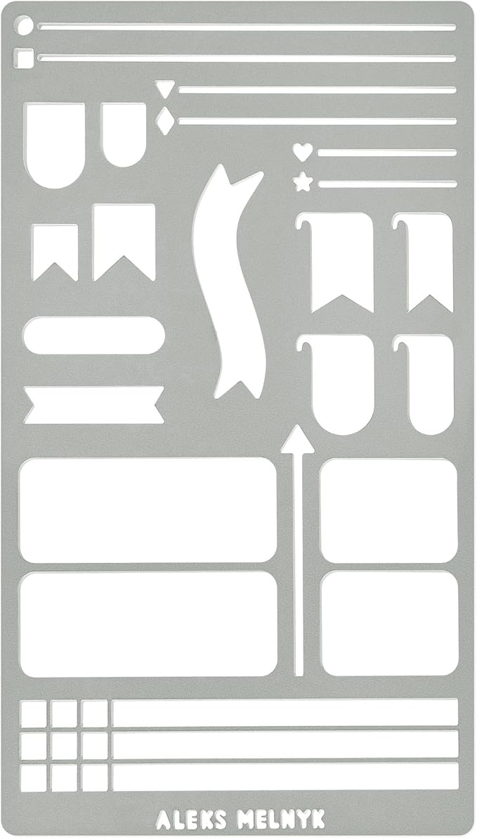 Aleks Melnyk No.486 Metal Stencils for Bullet Journaling, Bookmark, Planning, Lines, Planner, Habit Tracker, Dot Journals Stencil for Diary, Templates, Tiny Letters, Small Number