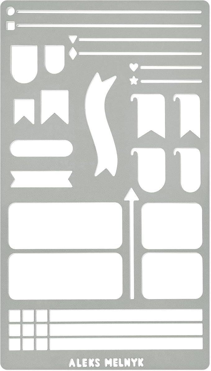 Aleks Melnyk No.62 Metal Bullet Journaling Stencil – Reusable Stainless Steel Template for Planner, Scrapbooking, Habit Tracker, Weekly Spread