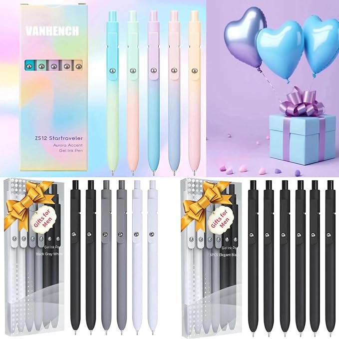 Vanhench 7Pcs 0.5mm Black Ink Gel Pens Fine Point Smooth Writing Quick Dry Pen for Journaling Note Office Desk Nurses Teacher School Supplies Essentials, Cute Easter Basket Stuffers Gift for Women Men