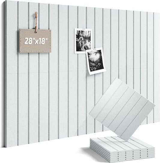 Fluxynara Felt Bulletin Board Tiles -28"x18" with 40 Adhesive Tabs, Cork Board Alternative for Office Decor, Push Pin Board Wall Organizer 6-Pack (Cold White)