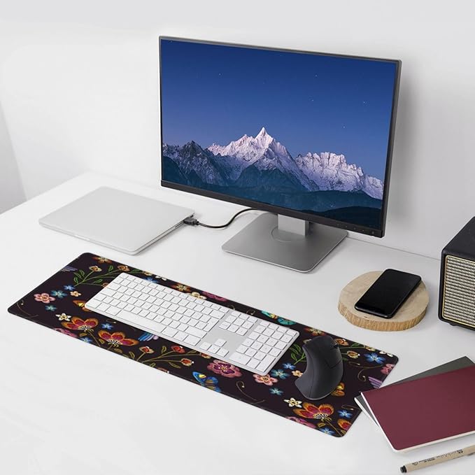 Hummingbird and Tropical Flowers Large Mouse Pad with Stitched Edges Long Non-Slip Rubber Base Mousepad Humming Birds Laptop Keyboard Mat Desk Pad for Office Home Desk Decor, 31.5" X 11.8"