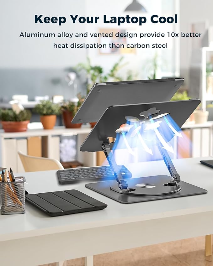 360° Rotating Laptop Stand for Desk | Adjustable, Foldable, Portable Aluminum Ergonomic Riser | Compatible with MacBook, Dell, HP & All Laptops 10-16 inch | Mint Green