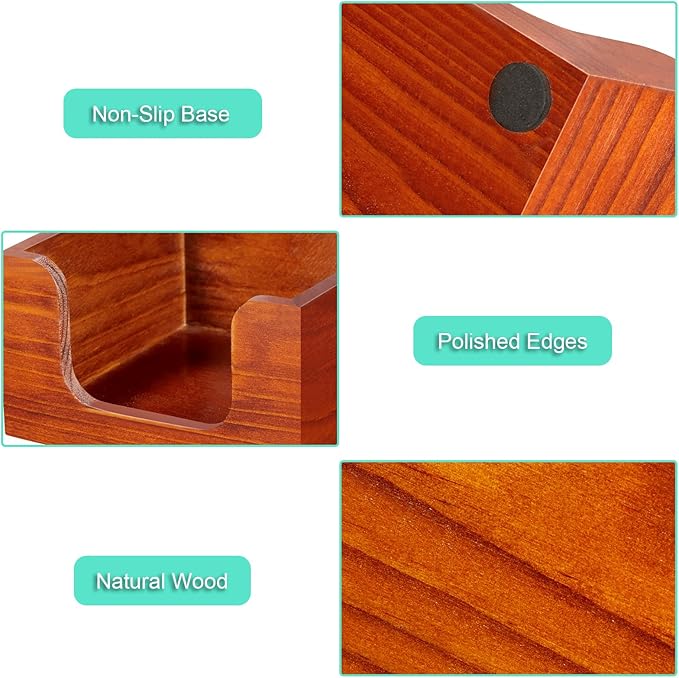 Wooden Sticky Note Holder, 3 x 3 Inch Post It Note Dispenser for Office Desk Accessories, Self Stick Note Pad Holder, Memo Pad Holder Dispenser Organizer for School Office Desk Supplies, Red Brown