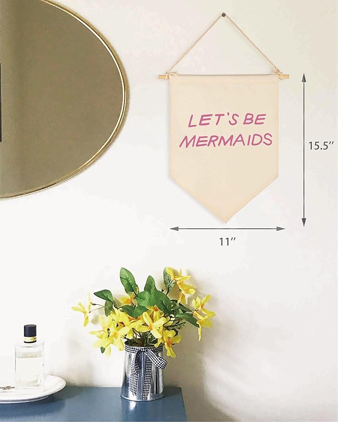 Canvas Banner Flag Sign Wall Poster Decor Gift for Baby Girl Kids Nursery Baby Room Above Crib Bedroom Reading Room Playroom Door-Let's Be Mermaids-Baby,Shower,Birthday Christmas Gift-15.6"x11"