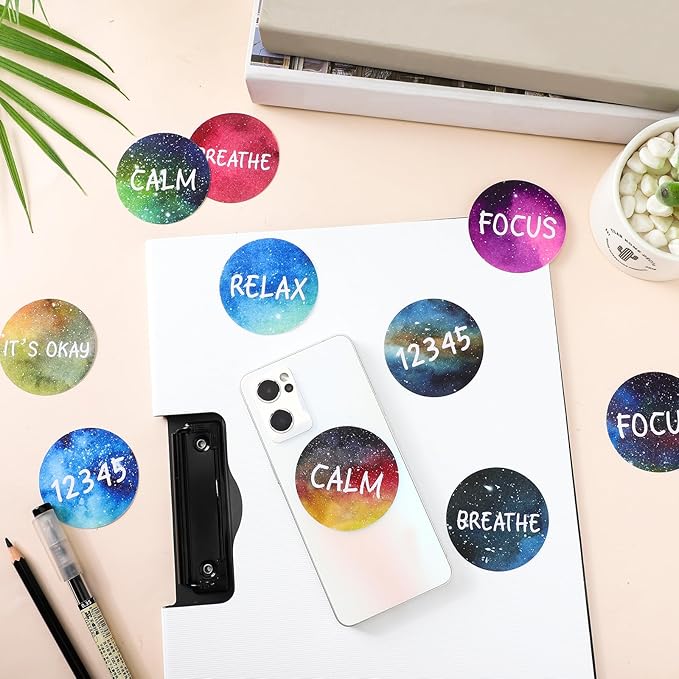 Crtiin 100 Pack Sensory Strips Anxiety Mindfulness Breath Calm Stickers Adhesive Texture Rough Tactile Fidget Tape for Mental Health Relief Anti Stress Stickers(Round)