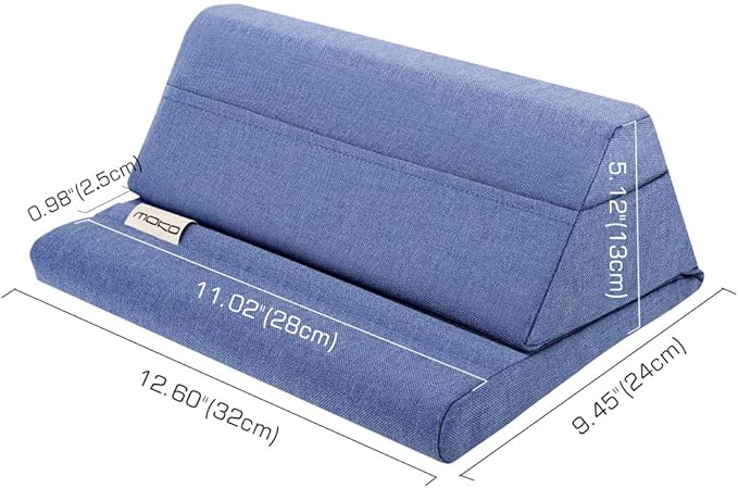 Moko Tablet Pillow Stand, Soft Bed Pillow Holder Xmas Gift for up to 11" Pad, Fits iPad 10.2"(9th Gen), New iPad mini 6 8.3" Air 4/3, iPad Pro 11/10.5/9.7, Mini 5 4, Galaxy Tab S6/S7 11", Denim Blue