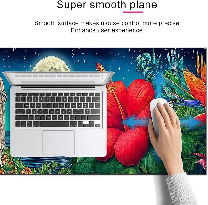 Large Mouse Pad Gaming Mousepad 31.5 x 11.8 Inch Keyboard Desktop Mat Diatomite XL Mouse Pad for Home and Office Desk Accessories with Tropical Coast Moonlight Floral Artwork
