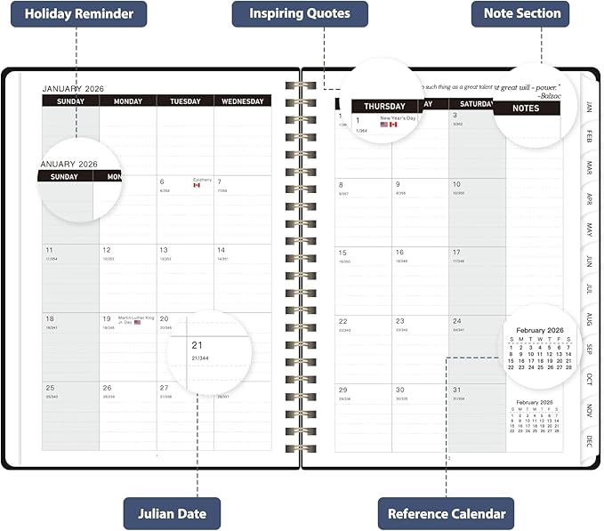 2026 Planner, Weekly and Monthly Calendar Agenda Book, Jan 2026 - Dec 2026, Hardcover Planning Academic Planner for Office School Supplies and Desk Accessories - A5 (6.3'' x 8.5'')
