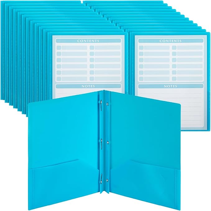 Mr. Pen- Plastic Folders with Pockets and Prongs, 24 Pack, Letter Size, Blue, Flexible Plastic Folders with Prongs, Clear Front Pocket and Card Slot