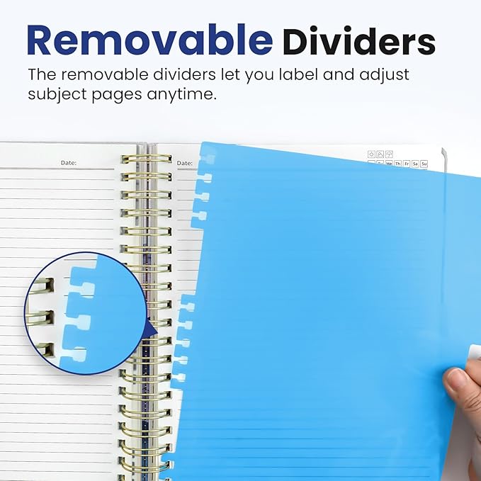 Large Spiral Lined Notebooks for Work with Removable Dividers & Tabs, 8.5"x11" Pretty Hardcover 5 Subject Notebook Journal for Women, College Ruled, Perfect for Study & Office Organization, 280 Pages,Distant Peaks