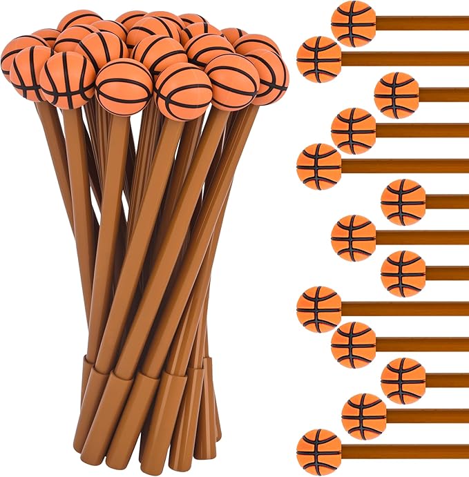 LiYiQ 25 Pcs Basketball Party Favor Cartoon Cute Fun Pens for Kids Kawaii Soccer Shape Gel Black Ink Pen Cute Basketball Pens for School Office Home Student Kids Present