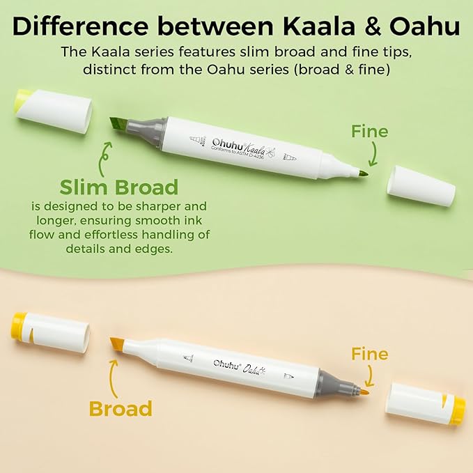 Ohuhu Alcohol Markers Skin Tone Marker Slim Broad and Fine Double Tipped Alcohol-based Marker Set for Artists Adults Coloring Professional Illustration, 24 Portrait Colors Kaala Markers Refillable