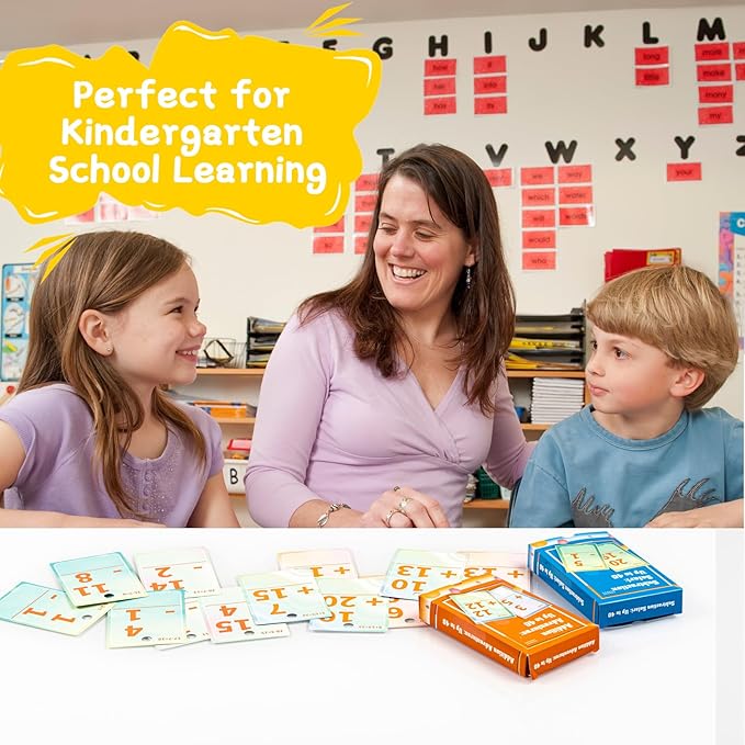 Addition and Subtraction Flash Cards, Math Facts Flashcards 1-20, Math Manipulatives Games for Kindergarten, 1st, 2nd, 3rd, 4th, 5th, 6th Grade Kids Ages 4-12-56cards