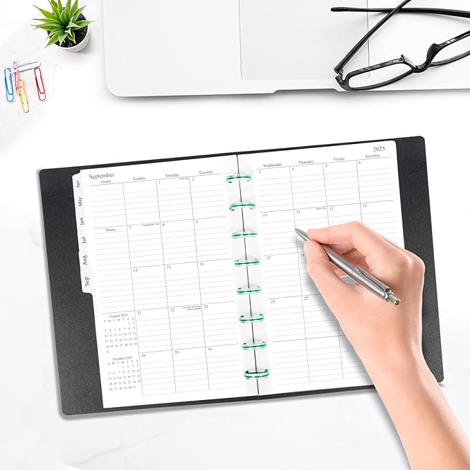 2025-2026 Monthly Planner Refill, Planner Inserts for 8-Disc Discbound, 5.5"x8.5", July 2025 - June 2026, 12 Monthly Calendars with Laminated Tabs