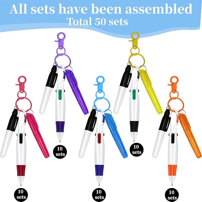 50 Sets Nurse Pen Set for Badge, Include Retractable Shuttle Pens, Marker Pen, Mini Tip Highlighter, Keychain Clips Already Assembled Nurse Pen Pack Set Gift for Nurse (50)