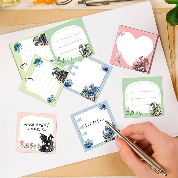 Dragon Sticky Notes Gifts - 9 Pack Colorful Dragon Notepads 3x3 Inch Gifts, Funny Animals Self-Adhesive Memo Pads Office School Supplies for Students Coworkers (450 Sheets)