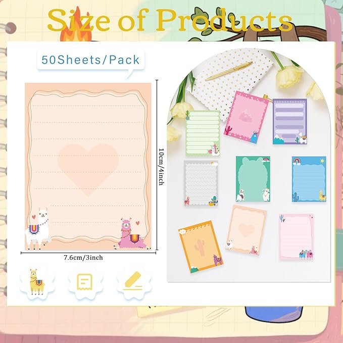 Alpaca Sticky Notes Gifts, 9 Pack Cute Alpaca Notepads 3x4 Inch, Llama Gifts for Coworkers Students, Mexican Camel Self-Stick Memo Pad Office School Supplies for Men Women (450 Sheets)