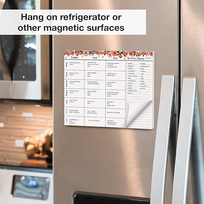 Global Printed Products 8.5" x 11" Horizontal Meal Planning Pad, 60-Sheets, Peach & Pink Floral