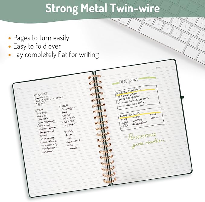 Forvencer Lined Spiral Journal Notebook with 300 Numbered Pages, B5 College Ruled Thick Journals for Writing with 100GSM Paper, Hardcover Notebooks with Contents for Work, School, Women, Men, Dark