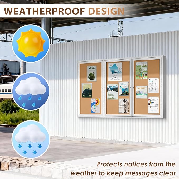 SWANCROWN Enclosed Bulletin Board 70x43in, Outdoor Bulletin Board Weatherproof for Office School Commerce, Cork, Sliver Aluminum Frame