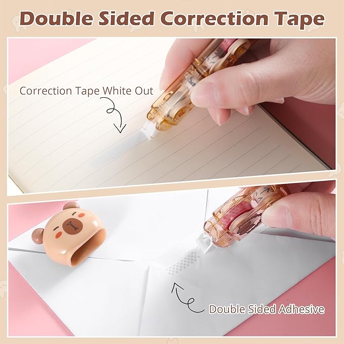 7 Pcs Cute Capybara Stationary Set Kawaii School Supplies Japanese Stationery, Includes Pencil Sharpener, Eraser, Correction Tape, Glue Tape, Sticky Notes, Ruler, for Office School Supplies