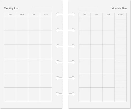 Discagenda Planner Insert Refills Discbound 54 Sheets 120gsm 80lb 3.8x6.7in (Monthly, Personal)