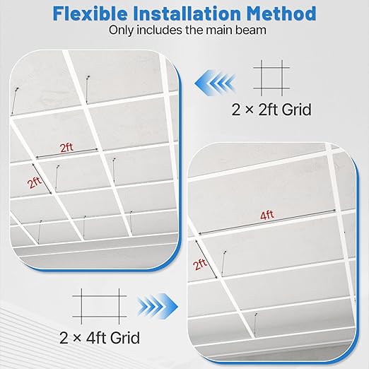 25 PCS 144 Inch Main Beam Cross Tee Drop Ceiling Grid System, 12 Ft Galvanized Steel Rust & Fire Resistance, Ideal for Basement Living Room Garage Kitchen Bathroom White