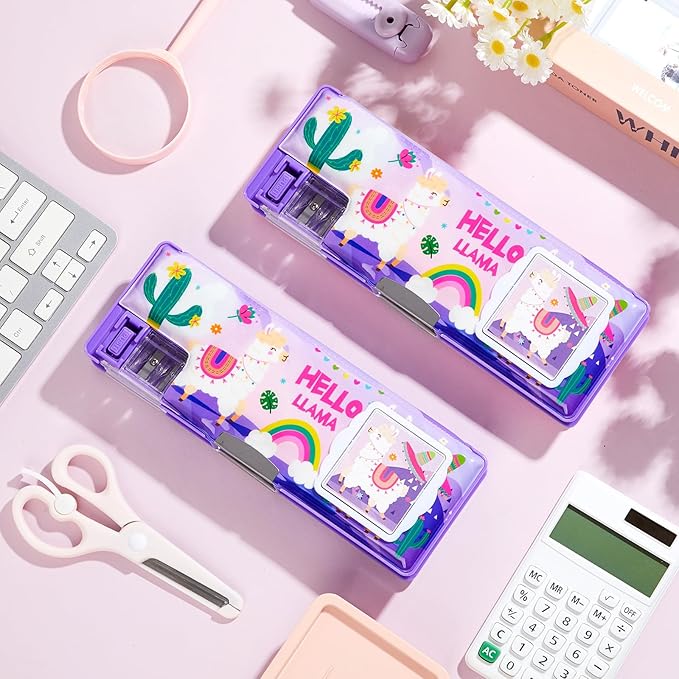 Henoyso Multifunctional Pencil Box for Girls Alpaca Pencil Case with Calculator and Sharpener Cool Cute Pencilcase School Supplies Essentials Christmas Birthday Gift Present for Kids Teens