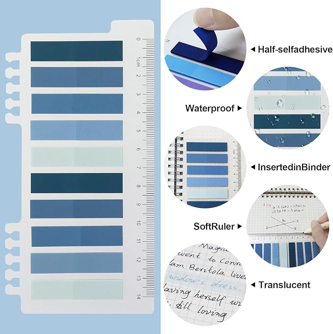 MultiBey 1200 Pcs Transparent Sticky Tabs, Cool Colored Page Markers, Writable & Repositionable Book Tabs for Notes, Office, Study Supplies