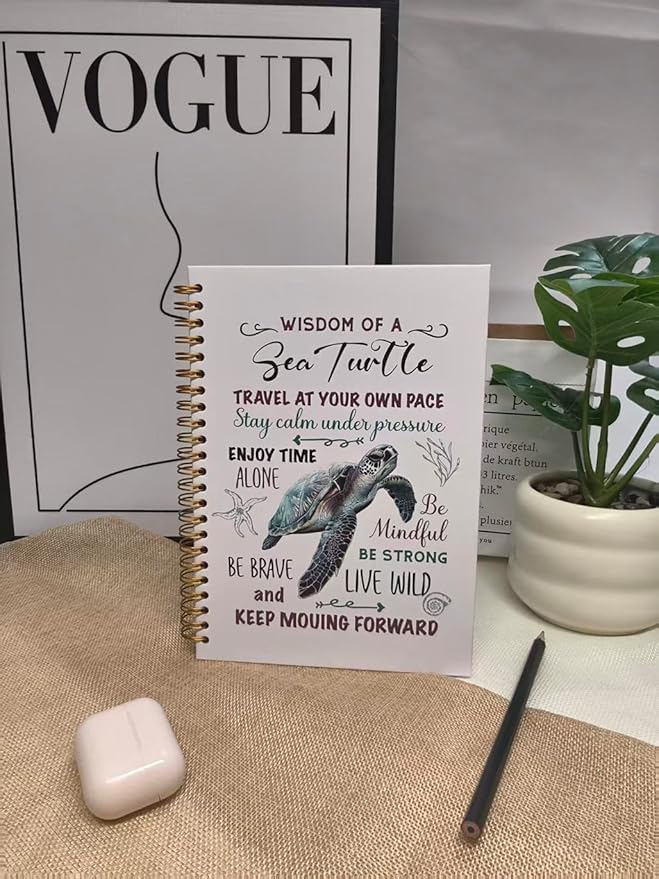 Cute Notebooks Journal For Women - Sea Turtle Dairy Funny Hardcover College Ruled Lined,5.8"X8.3",Pretty Spiral Meeting Notebook,Gifts For Sea Turtles Lover Men Friends On Birthday Christmas Mothers Day (White)