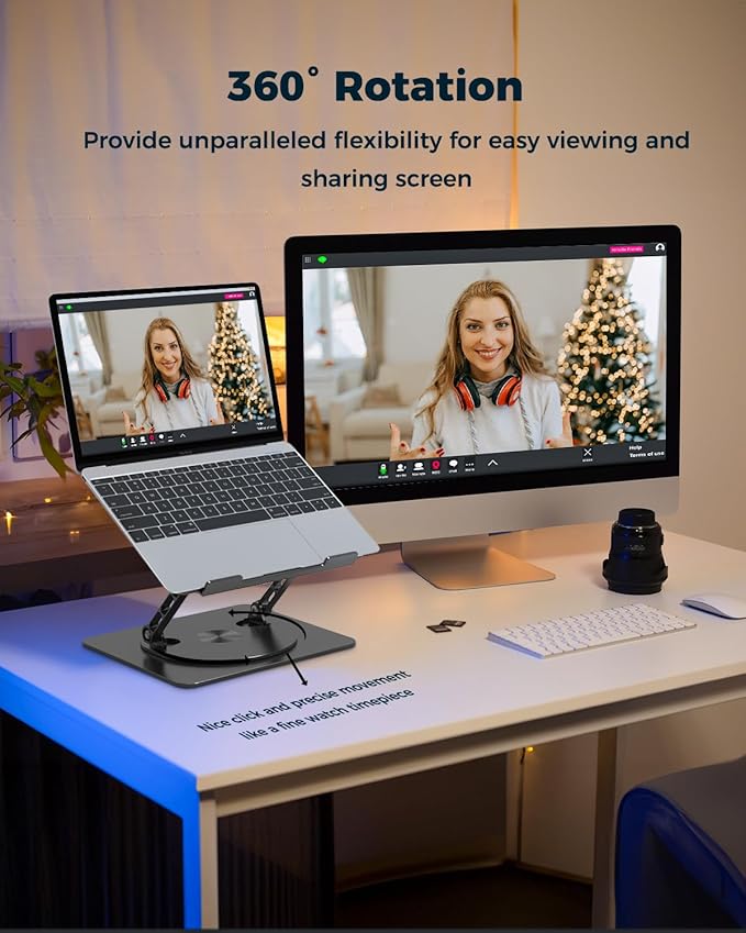 360° Rotating Laptop Stand for Desk | Adjustable, Foldable, Portable Aluminum Ergonomic Riser | Compatible with MacBook, Dell, HP & All Laptops 10-16 inch | Rose Gold