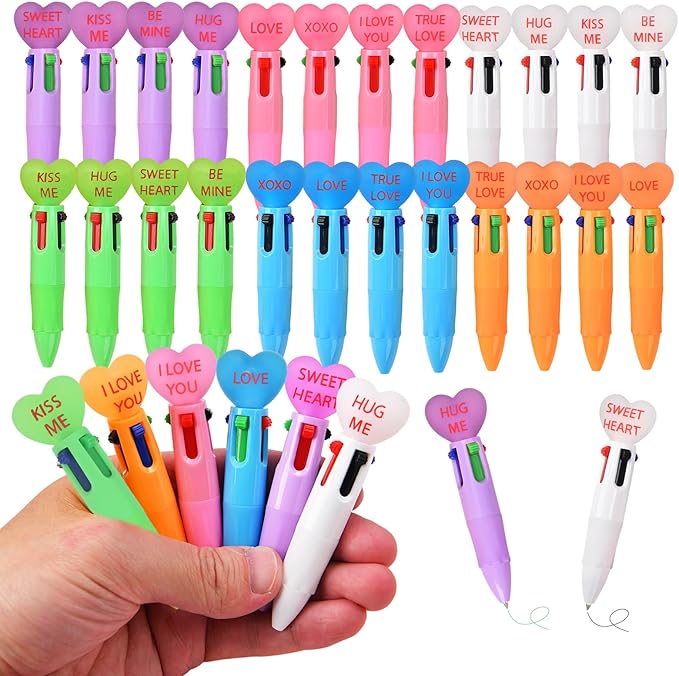 Valentine's Day Pens Mini Multicolor Pens in One 4-in-1 Cute Heart Pen Bulk for Party Favors Fun Kawaii Cool Ballpoint Pen for Birthday Valentines Classroom Gifts (Valentine, 24)