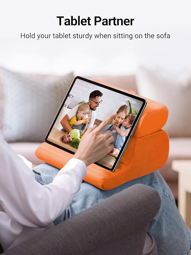 UGREEN Tablet Pillow Stand for Lap Soft Holder Bed with 3 Viewing Angles Adjustable Home Office Accessories Compatible with iPad Pro 13 12 11 10.5 Air Mini 5 4 3 2 Phone 16 15 14 E-Reader Orange