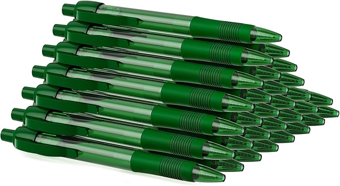 deegtran Pens Bulk, 30 Pack No Bleed Green Ink Click Pens with Soft Grip, Wholesale Retractable Ballpoint Pens for Office School, Medium Point Smooth 1.0MM